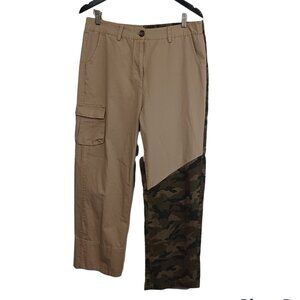 TR Notes Pants Womens Large Camo Khaki Mix Contrast Fabrics 100%‎ Cotton
